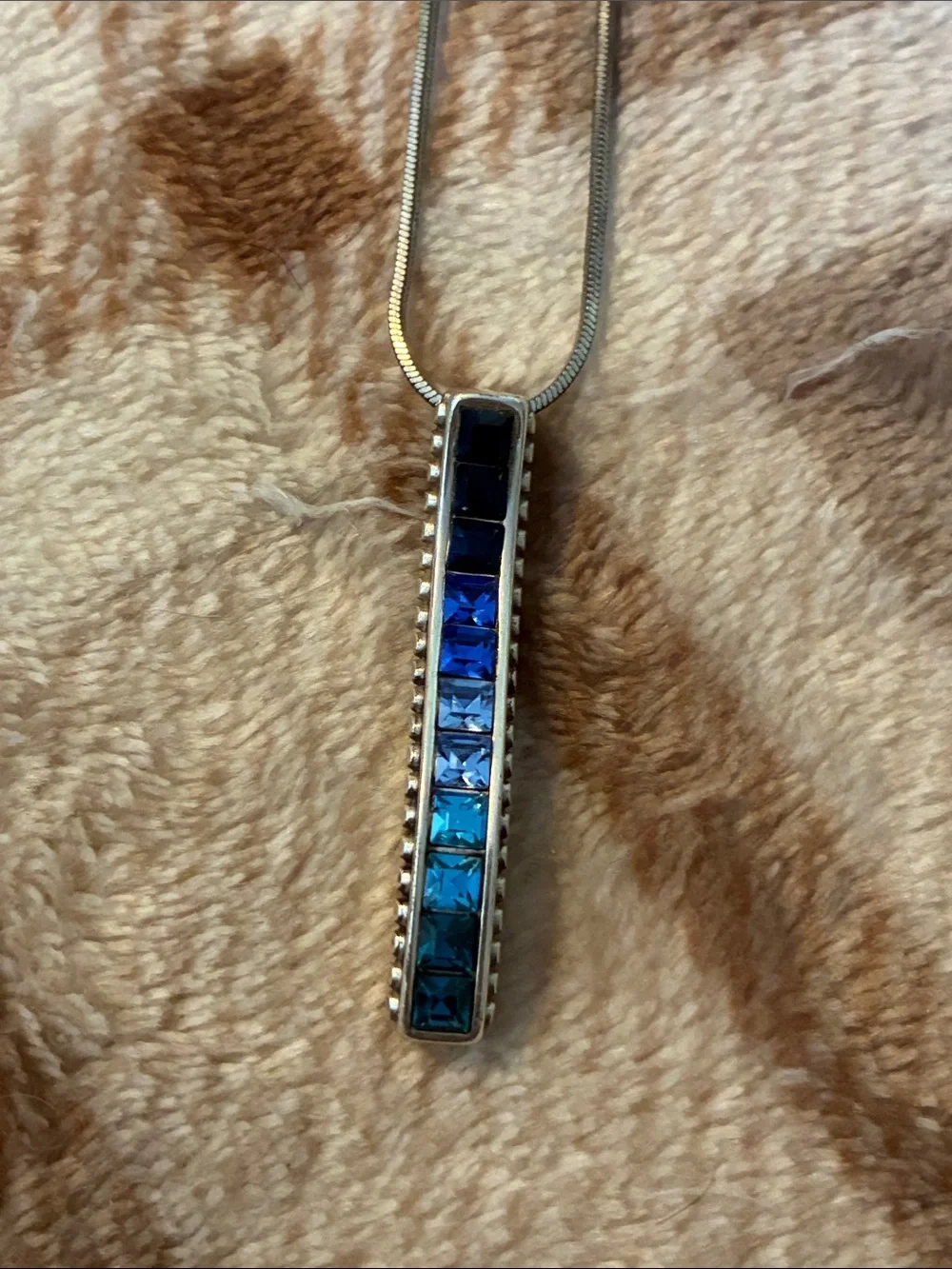 Silver Bar Pendant Necklace with Blue Ombre Crystals - Picture 2 of 2